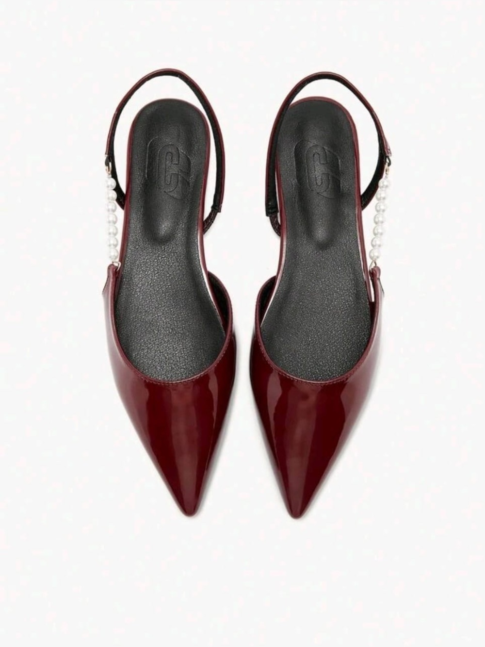 Pearl-Accent Pointed Slingback Flats in Burgundy